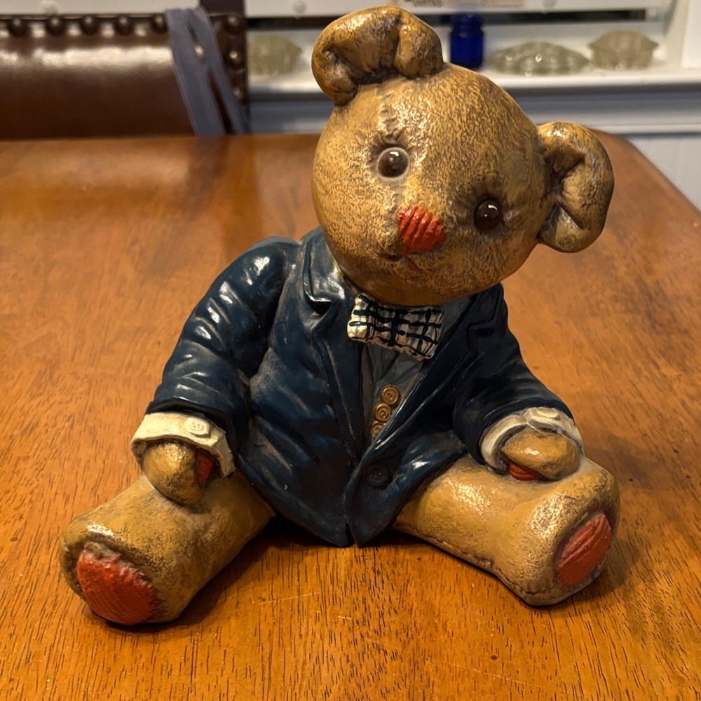 Charming Bear Figurine in Blue Suit